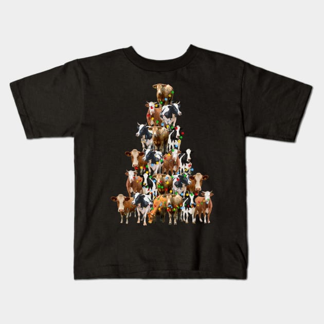 Funny Christmas Cows Tree Kids T-Shirt by reginaturner